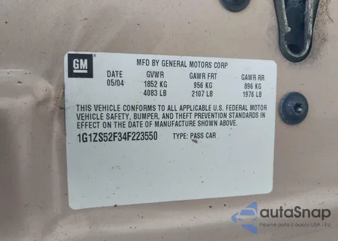 2004 Chevrolet Malibu из США, поврежденный, VIN 1G1ZS52F34F223550